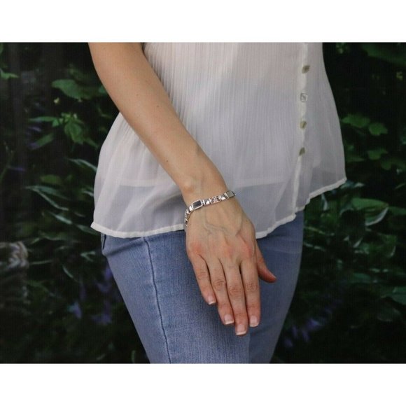 Sterling Silver Onyx and Marcasite Bracelet 7 3/4 inch - Picture 3 of 10